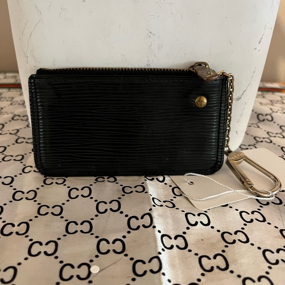 Black Leather Key Pouch with Chain
